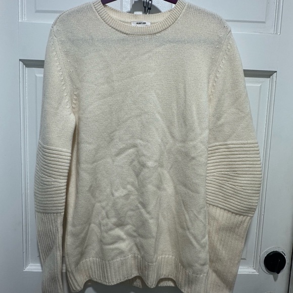 Helmut Lang Cream Crew Neck Sweater Size Large Minimalist Cozy Knit 100% Wool - Picture 2 of 8